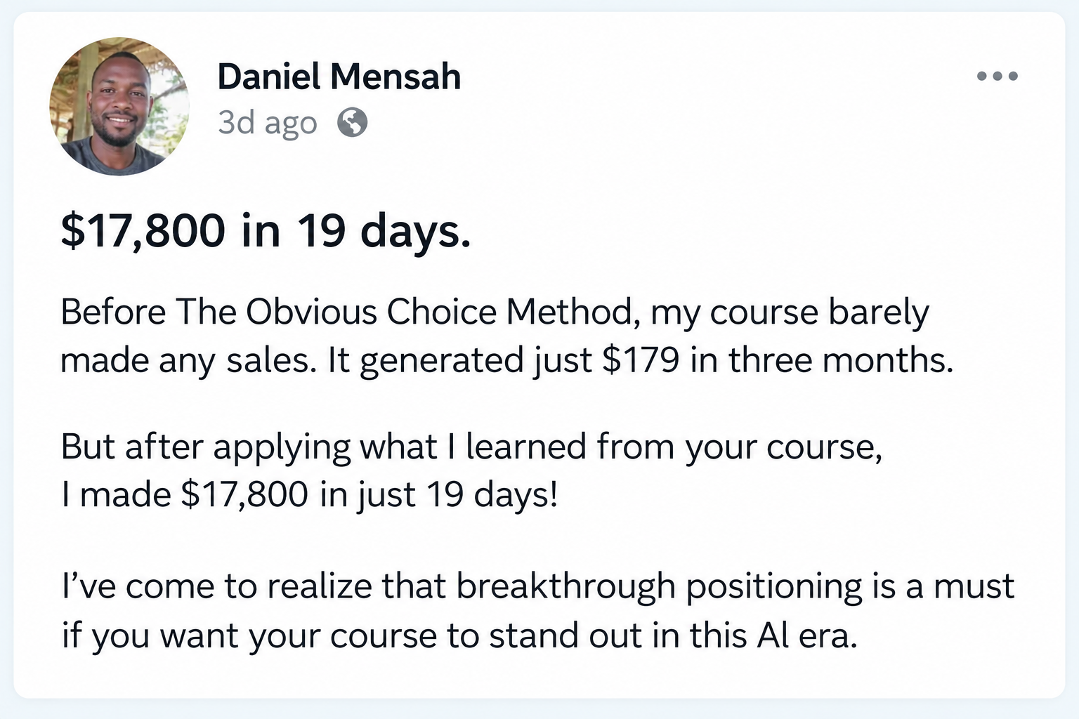 Daniel Mensah’s $17,800 Success Story