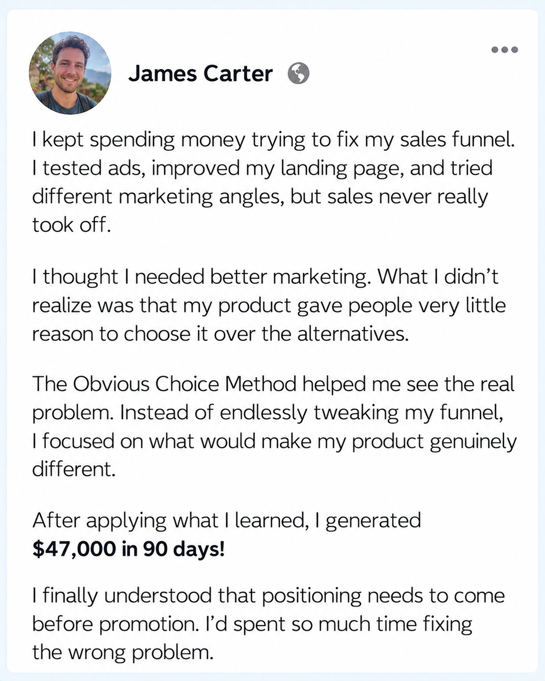 James Carter’s $47,000 Testimonial
