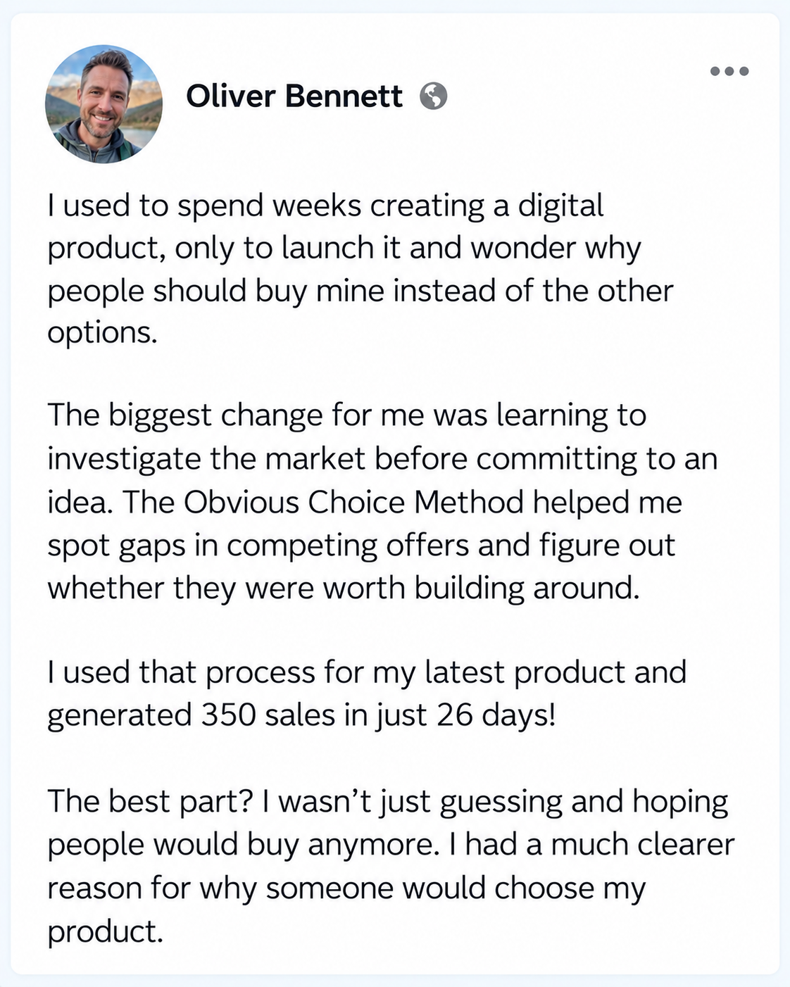 Oliver Bennett’s Product Success Testimonial